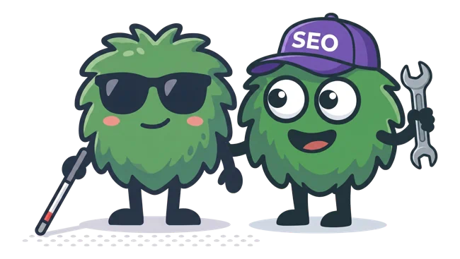 Blindes Monster wird von einem SEO Monster geführt